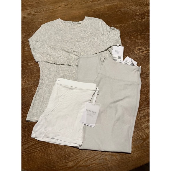 Fabletics Other - Fabletics Luxe360 Ivory Heather Shirt Leggings Size L Bixer Short Size Medium